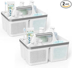 2Pack Shower Caddy Dorm: Portable Bathroom Caddy Organizer with Handle and Holes, Plastic Cleaning Caddy, Hard Shower Basket Storage Tote for Toiletry, College Dorm Room Essentials White/Silver
