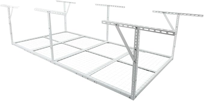 Heavy-Duty Overhead Garage Storage Rack, White, Steel, Adjustable Height, Ceiling Mount (White, 96 in. L x 36 in. W x 22-40 in. H)