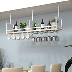 Ceiling Shelf Wine Glass Holder - Wrought Iron & Solid Wood Storage Rack, Wall-Mounted Plant Display & Kitchen Floating Shelves, Black, 120 * 30 * 60CM(47 * 12 * 24 in)- Stylish Home Organization