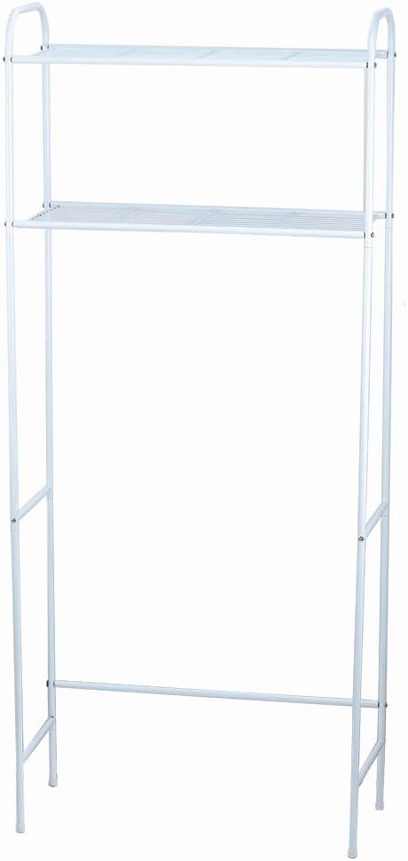 Home Basics 2 Tier Over The Toilet Bathroom Space Saver, Metal Bathroom Shelf Storage Unit, Anti-rust, White