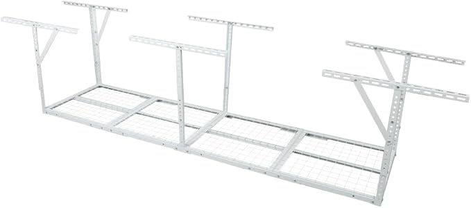 2x8FT Overhead Garage Storage Rack, 450lbs Capacity White Ceiling Shelves, Adjustable Height 22-40 inch, Heavy-Duty Metal Garage Storage System for Seasonal Items
