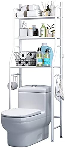 3-Shelf Bathroom Organizer Over The Toilet, Bathroom Spacesaver (White)