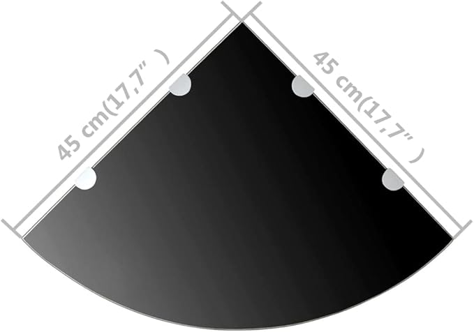 Corner Shelves for Wall 2 Pack, Black Tempered Glass Floating Shelves with Chrome Supports, 17.7x17.7 Inch Heavy Duty Bathroom Kitchen Corner Shelf Set, Easy Install Mounting Hardware Included