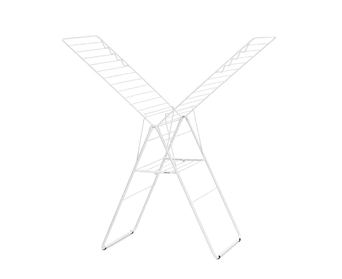 Brabantia HangOn Clothes Drying Rack | 82ft (25m) | White | Large Indoor Clothes Airer Laundry Stand with 2 Fold-Out Wings & Hanger Hooks, Folds Flat | Fits 2 Full Loads
