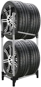 Hershii Tire Storage Rack Standing Garage Storage Shelf Organizer for Indoor Outdoor Use - Black + Silver, 22.51'' X 14.16'' X 45.11''