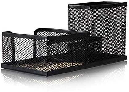 Corner Cabin Mesh Desk Office Organizer for Paper Clip, Mesh Desk Organizer, 3 in 1 Metal Pen Holder Office Supplies Caddy for Paper Clip, Sticky Note, Pen(3 Compartments, Black)