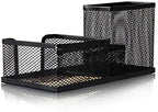 Corner Cabin Mesh Desk Office Organizer for Paper Clip, Mesh Desk Organizer, 3 in 1 Metal Pen Holder Office Supplies Caddy for Paper Clip, Sticky Note, Pen(3 Compartments, Black)