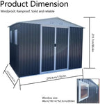 10FT x 8FT Outdoor Storage, Metal Anti-Corrosion Utility Tool House with Lockable Door & Shutter Vents，Outdoor Waterproof Garden Tool Storage Sheds（with 4 Transparent Window）