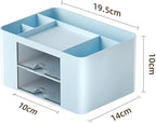 Stationary Organiser 7-Grid Desk Organizer with Drawer – Multifunctional Plastic Table Organizer & Pen Holder for School, Office, and Home (Blue)