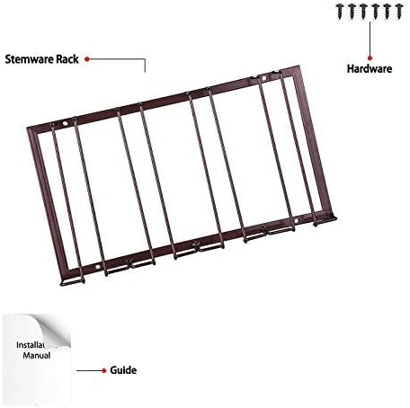 Wine Glass Rack - Under Cabinet Stemware Wine Glass Holder Glasses Storage Hanger 2 Pack Metal Organizer for Bar Kitchen 4 Rows Brown