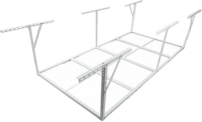 Heavy-Duty Overhead Garage Storage Rack, White, Steel, Adjustable Height, Ceiling Mount (White, 96 in. L x 36 in. W x 22-40 in. H)