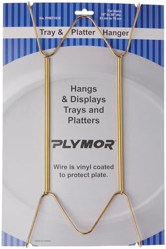 Plymor Gold Finish Wall Mountable Tray and Platter Hanger, 14.25" H x 6.5" W x 0.875" D (for Trays or Platters 16" - 30"), Pack of 2