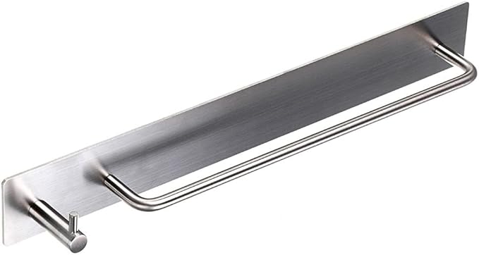 Sumnacon Towel Bar Rack with Hook, 13.38 Inch 3M Self Adhesive Stainless Steel Towel Holder Organizer for Bathroom Kitchen Bedroom, Brushed Finish (Towel Rack with Hook)