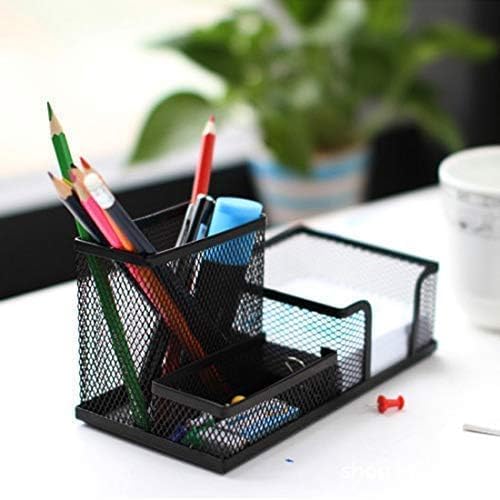 Corner Cabin Mesh Desk Office Organizer for Paper Clip, Mesh Desk Organizer, 3 in 1 Metal Pen Holder Office Supplies Caddy for Paper Clip, Sticky Note, Pen(3 Compartments, Black)