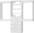 ROOMTEC Modular Closet System, 90" Wall-Mounted Closet Organizer with Drawers and Hanging Rods, Wooden Tower for Walk-In Closets, Wardrobe Storage Kit, White