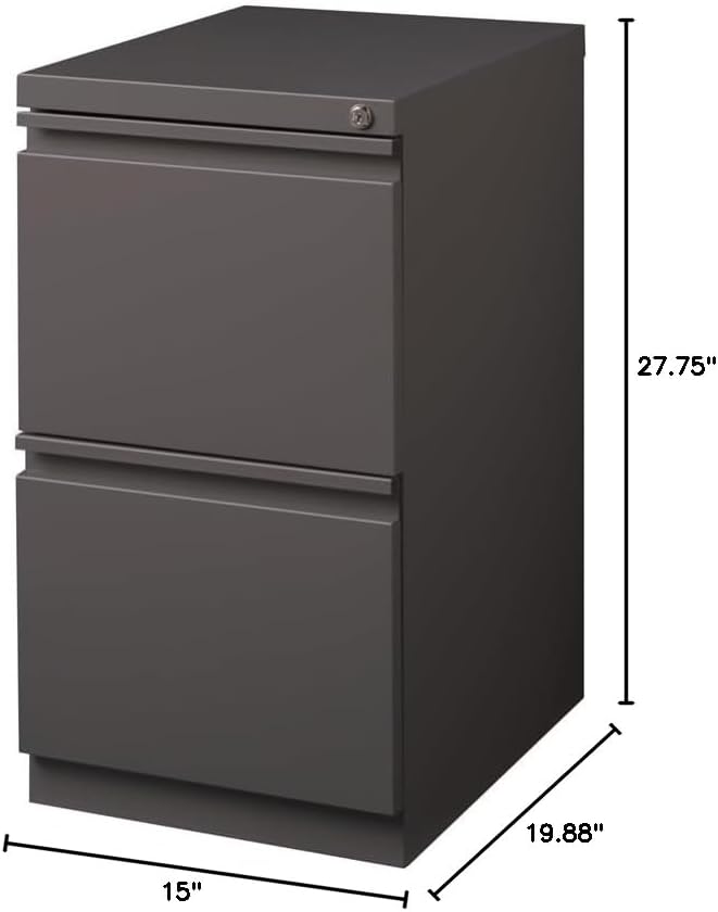 Pemberly Row 2-Drawer Metal Mobile Filing Cabinet, 27.75" H x 15" W x 19.88" D, Espresso Finish, Commercial Grade, Locking Letter File Drawers, Hidden Casters, Office Storage Solution