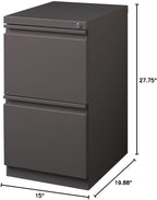 Pemberly Row 2-Drawer Metal Mobile Filing Cabinet, 27.75" H x 15" W x 19.88" D, Espresso Finish, Commercial Grade, Locking Letter File Drawers, Hidden Casters, Office Storage Solution