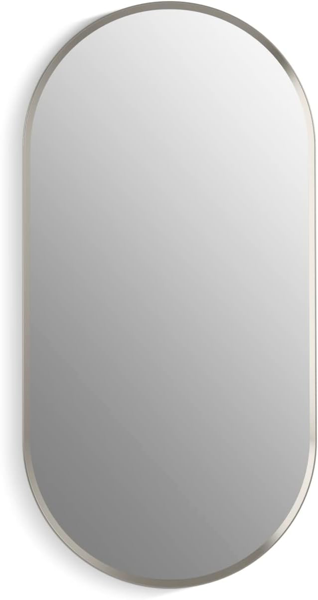 Kohler 35574-BNL Verdera® Framed Bathroom Medicine Cabinet with Mirror, Capsule Design, Mirrored Interior, Adjustable Glass Shelves, Rustproof Aluminum, 20 in. W x 40 in. H, Brushed Nickel