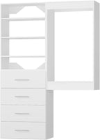 ROOMTEC Modular Closet System, 52" Wall-Mounted Closet Organizer with Drawers and Hanging Rods, Wooden Tower for Walk-In Closets, Wardrobe Storage Kit, White
