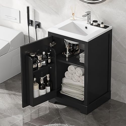 20 in Small Bathroom Vanity with Sink,Soft Close Door and Adjustable Shelf,Wood Modern Single Bathroom Sink Cabinet,Freestanding (Black)
