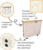 Toilet Paper Storage Basket with Lid, Large Capacity for 12 Rolls, Stackable and Foldable Freestanding Paper Towel Holder - Space Saving Modern Beige Design
