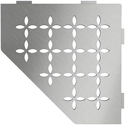Schluter Pentagonal Corner Shelf for Tiled Walls - Floral Design, Stainless Steel Material, Brushed Stainless Steel Finish, 3/32" Thick Anchoring Tabs - SES2D5EB