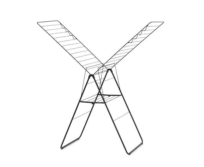 Brabantia HangOn Clothes Drying Rack | 82ft (25m) | Matt Black | Large Indoor Clothes Airer Laundry Stand with 2 Fold-Out Wings & Hanger Hooks, Folds Flat | Fits 2 Full Loads