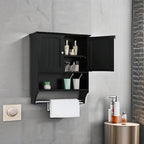 Iwell Bathroom Wall Cabinet with Adjustable Shelf & Doors, Over The Toilet Storage Cabinet, Medicine Cabinet for Bathroom, Laundry Room, Kitchen, Black