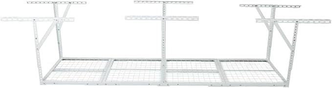 2x8FT Overhead Garage Storage Rack, 450lbs Capacity White Ceiling Shelves, Adjustable Height 22-40 inch, Heavy-Duty Metal Garage Storage System for Seasonal Items
