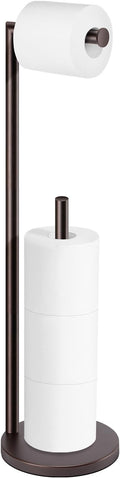 Toilet Paper Holder Stand, Bathroom Toilet Paper Roll Holder Stand with Reserve, Standing Toilet Paper Holder with Storage,Toilet Paper Roll Holder for 4 Rolls, Bronze