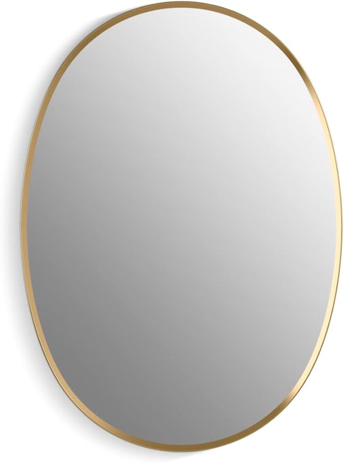 Kohler 35571-BGL Verdera® Bathroom Medicine Cabinet with Mirror, Oval Design, Mirrored Interior, Adjustable Glass Shelves, Rustproof Aluminum, 24 in. W x 34 in. H, Moderne Brush Gold
