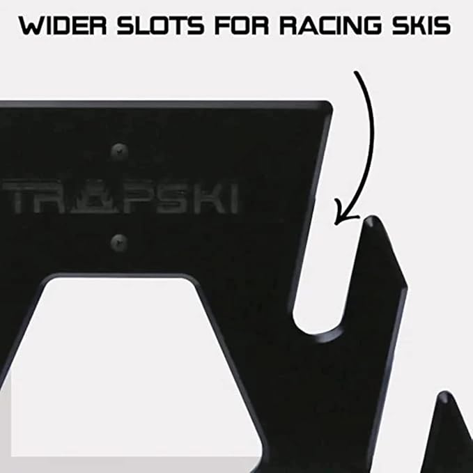 TRAPSKI Mobile All Mountain, Racing and XC Ski Rack Marine Grade HDPE Plastic | UV Protected | Premium Strap Included | 3 Year Warranty | Made in The USA | Veteran Owned Business (Black, Quad)