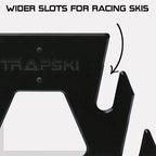 TRAPSKI Mobile Racing and XC Ski Rack Marine Grade HDPE Plastic | UV Protected | Premium Strap Included | 3 Year Warranty | Made in The USA | Veteran Owned Business (Blue, Quad)