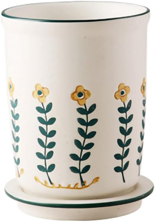 WAIT FLY Vintage Flower Porcelain Kitchen Utensil Holder with Bottom Flatware Storage Organizer Utensil Crock for Countertop Kitchen Counter Decor