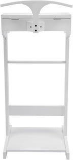 Wood Mens Valet Stand Clothes with Shoe Shelf, Coat Hanger and Hat Rack, Freestanding Suit Stand&Clothes Butler Valet Stand with Hanger, Mens Valet Stand with Storage Organizer (White)