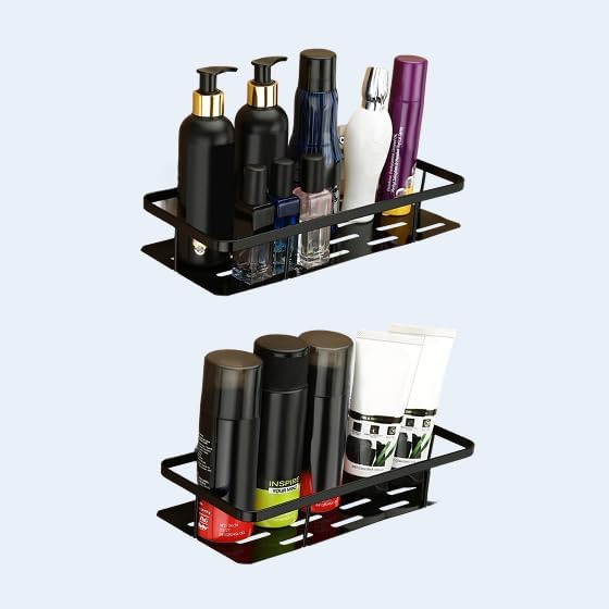 Platina Iron Carbon Steel Bathroom Shelf, Black Wall-Mounted Storage Rack, Modern Organizer for Toiletries