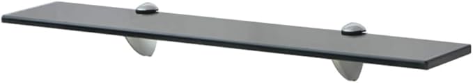 Glass Shelves Set of 2, Floating Shelves for Bathroom, 23.6 Inch Tempered Safety Glass 3/10 Inch Thick, Zinc Alloy Clip Bracket, Storage Shelves for Bathroom, Living Room and Hallway Black