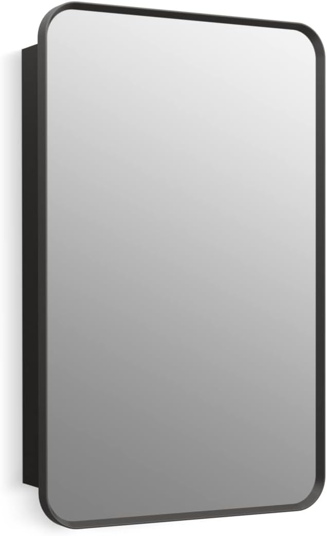 Kohler 35570-BLL Verdera® Framed Bathroom Medicine Cabinet with Mirror, Rectangular Design, Mirrored Interior, Adjustable Glass Shelves, Rustproof, 22 in. W x 34 in. H, Matte Black