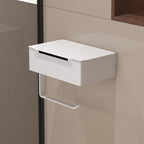 Generic Wall Mounted Toilet Paper Holder with Storage Box, White Metal, Modern Design, 8.07x4.92x3.74 Inches, Self-Adhesive Installation
