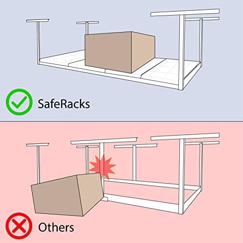 MonsterRax Overhead Garage Storage Racks 4x6 (2-Pack) Ceiling Mounted Shelving, Adjustable Hanging Storage Organizer, Heavy Duty Steel, Holds 500 Pounds, Hammertone, Adjusts 24"-45” off Ceiling