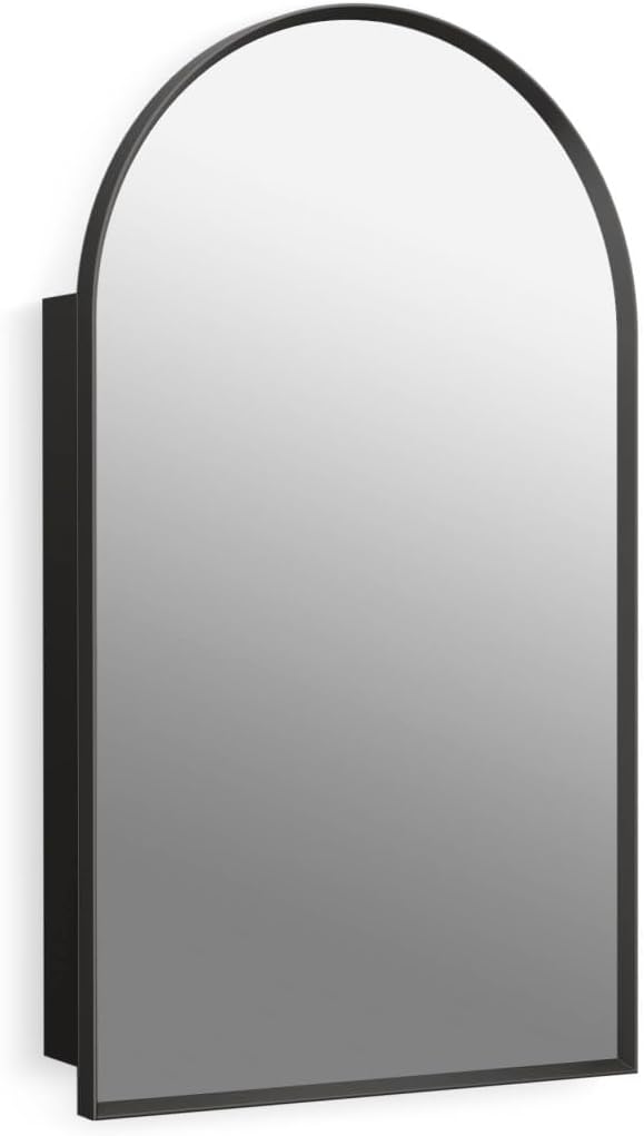 Kohler 36540-BLL Verdera® Medicine Cabinet Mirror, Arched Design, Left-Hinged, Mirrored Interior, Adjustable Shelves, Rustproof, 20 in. W x 34 in. H, Matte Black