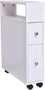 Toilet Paper Storage, Small Bathroom Storage Cabinet, Toilet Paper Holder, Slide Out Drawers and Roller for Small Space, Narrow Floor Bathroom Organizer, White