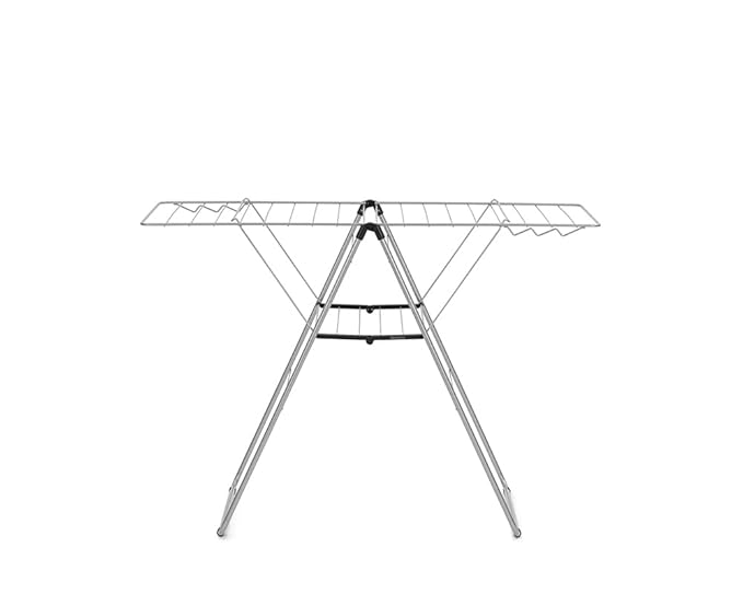 Brabantia HangOn Clothes Drying Rack | 67ft (20m) | Metallic Gray | Large Indoor Clothes Airer Laundry Stand with 2 Fold-Out Wings & Hanger Hooks, Folds Flat | Fits 2 Full Loads
