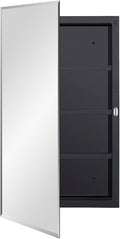 Black Plastic Medicine Mirror Cabinet for Bathroom with 18 x 28 inch Beveled Edge Mirror, Recessed and Surface Mount