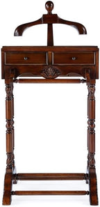 Pemberly Row Contemporary Clothing Valet Stand, 22" W x 17.5" D x 46.25" H, Rubberwood and Poplar Hardwood, Antique Cherry Finish, 2 Drawers, Decorative Legs, Bedroom or Office Wardrobe Display Piece