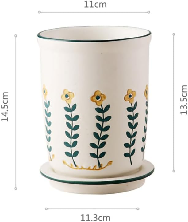 WAIT FLY Vintage Flower Porcelain Kitchen Utensil Holder with Bottom Flatware Storage Organizer Utensil Crock for Countertop Kitchen Counter Decor