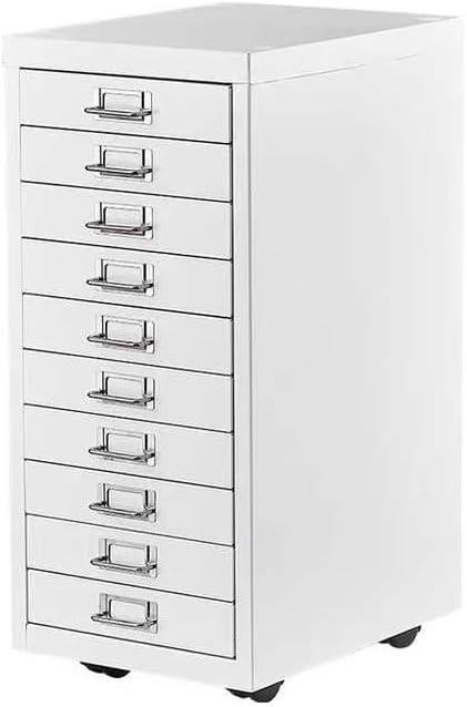 File Cabinet MINI 10 Tier Metal File Organizer Document Organizer with Wheel, White Color, for Home Office, Office Desk File (White)