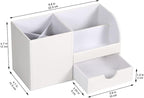 KINGFOM Desk Organizer Office Supplies Caddy Pu Leather Multi-function Storage Box Pen/Pencil,Cell phone, Business Name Cards Remote Control Holder with Small Drawer White