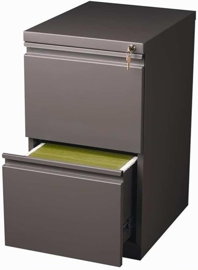 Pemberly Row 2-Drawer Metal Mobile Filing Cabinet, 27.75" H x 15" W x 19.88" D, Espresso Finish, Commercial Grade, Locking Letter File Drawers, Hidden Casters, Office Storage Solution