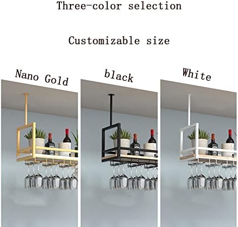 Ceiling Shelf - Wrought Iron Wine Glass Holder, Wall-Mounted Plant Display, Floating Kitchen Storage Rack, Black Solid Wood Ceiling-Mounted Wine Gold,140 * 30 * 60CM
